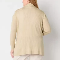 Liz Claiborne Womens Long Sleeve Open Front Plus Cardigan