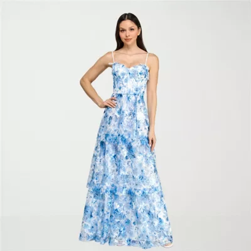 Trixxi Womens Juniors Sleeveless Floral Ball Gown