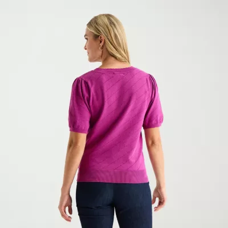 Liz Claiborne Tall Womens Short Sleeve Pullover Sweater