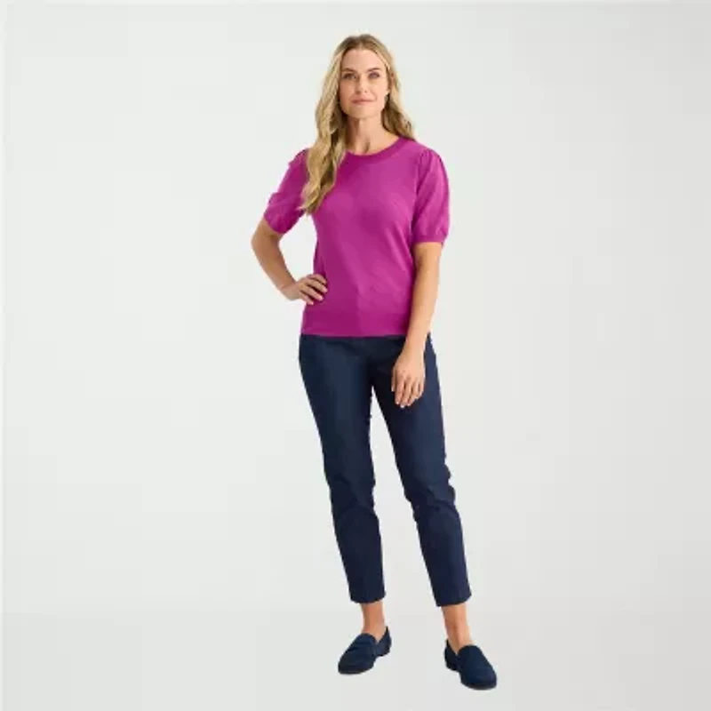 Liz Claiborne Tall Womens Short Sleeve Pullover Sweater