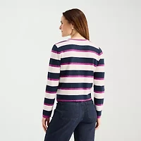 Liz Claiborne Womens Long Sleeve Striped Layered Sweater Tall