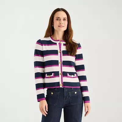 Liz Claiborne Womens Long Sleeve Striped Layered Sweater Tall