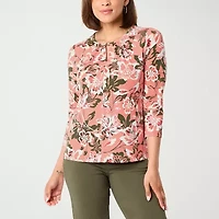 Liz Claiborne Womens Tall Crew Neck 3/4 Sleeve Blouse