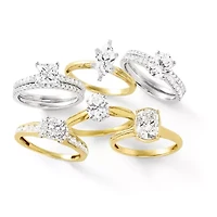 (G / Si1-Si2) Womens 1 1/2 CT. T.W. Lab Grown White Diamond 10K Gold Round Side Stone Halo Engagement Ring