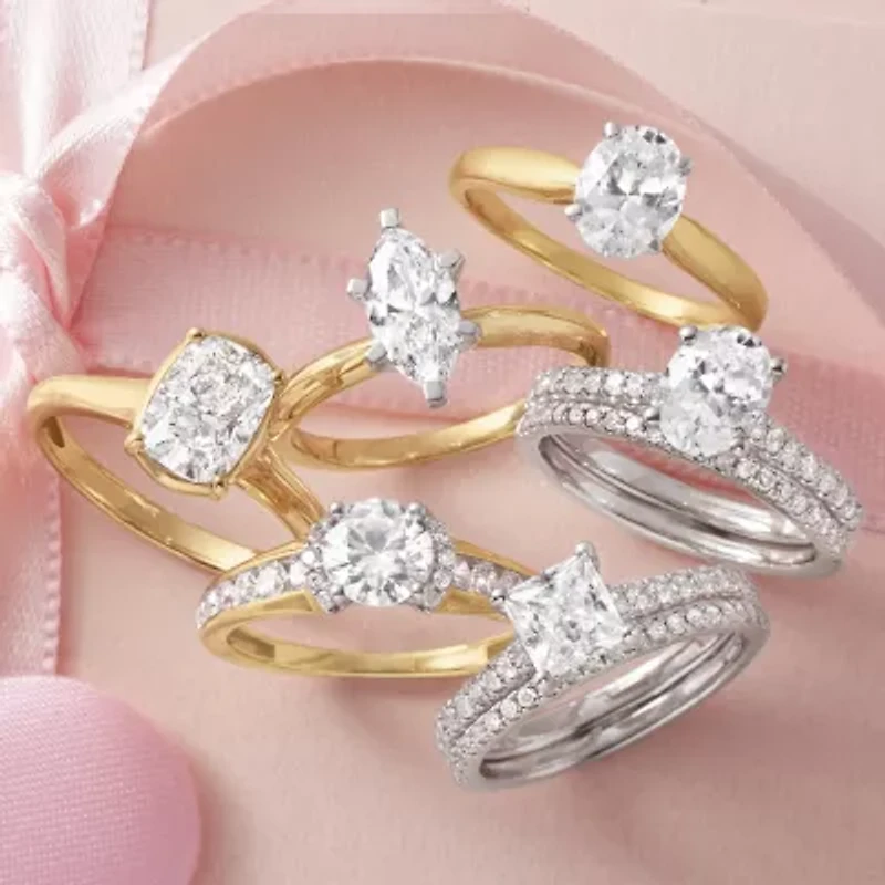 (G / Si1-Si2) Womens 1 1/2 CT. T.W. Lab Grown White Diamond 10K Gold Round Side Stone Halo Engagement Ring