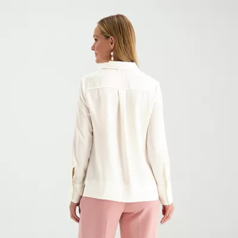 Liz Claiborne Womens Fitted Long Sleeve Regular Fit Button-Down Shirt