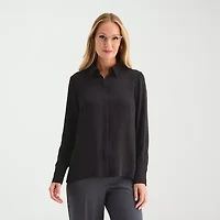 Liz Claiborne Womens Petite Fitted Long Sleeve Regular Fit Button-Down Shirt