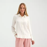 Liz Claiborne Womens Fitted Long Sleeve Regular Fit Button-Down Shirt