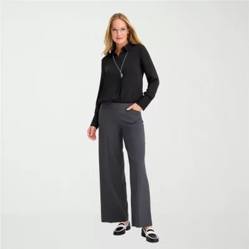 Liz Claiborne Womens Petite Fitted Long Sleeve Regular Fit Button-Down Shirt