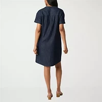 Liz Claiborne Womens Petite Short Sleeve Shirt Dress