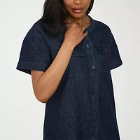Liz Claiborne Womens Petite Short Sleeve Shirt Dress