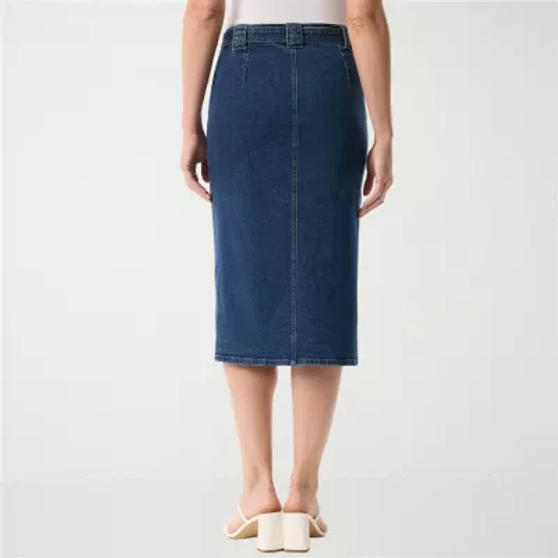 Gloria Vanderbilt No Womens High Rise Midi Denim Skirt