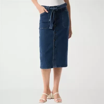 Gloria Vanderbilt No Womens High Rise Midi Denim Skirt