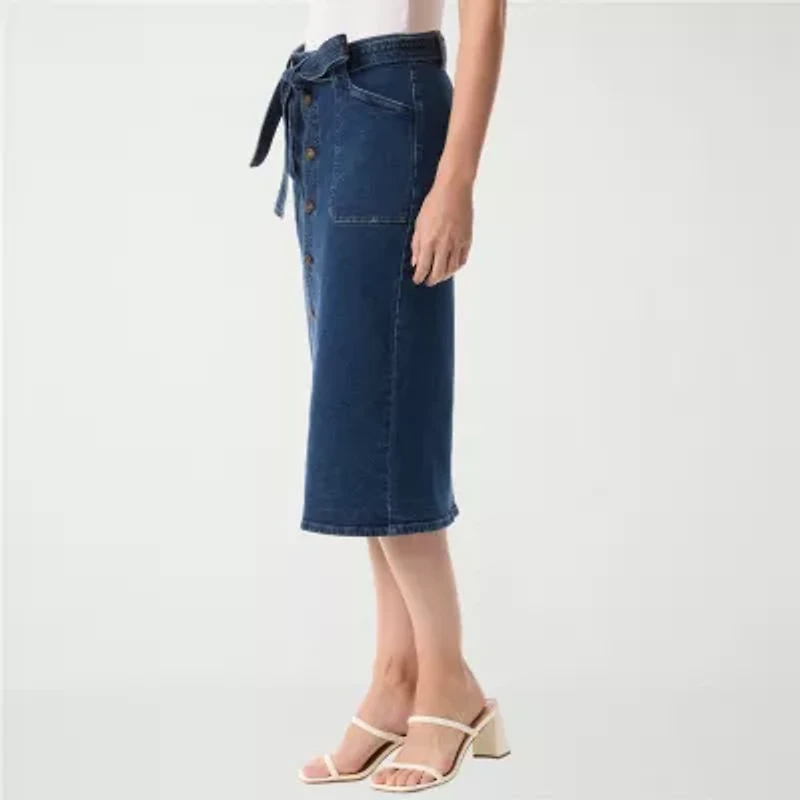 Gloria Vanderbilt No Womens High Rise Midi Denim Skirt