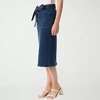 Gloria Vanderbilt No Womens High Rise Midi Denim Skirt