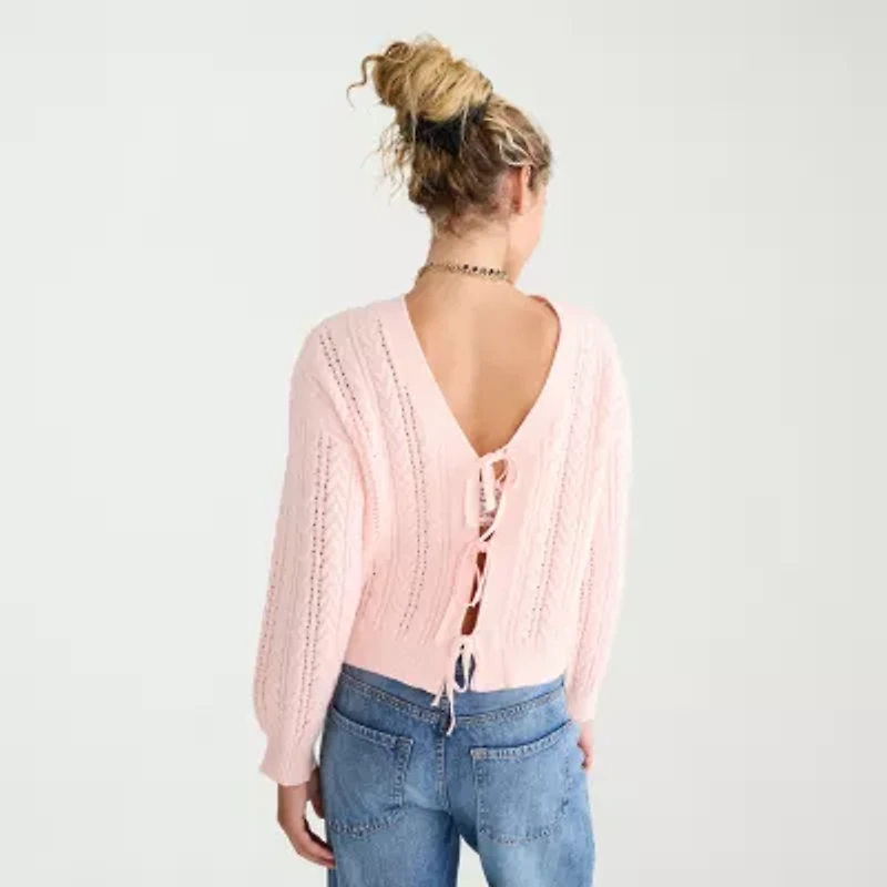 AEROPOSTALE Womens Juniors Round Neck Long Sleeve Open Front Cardigan