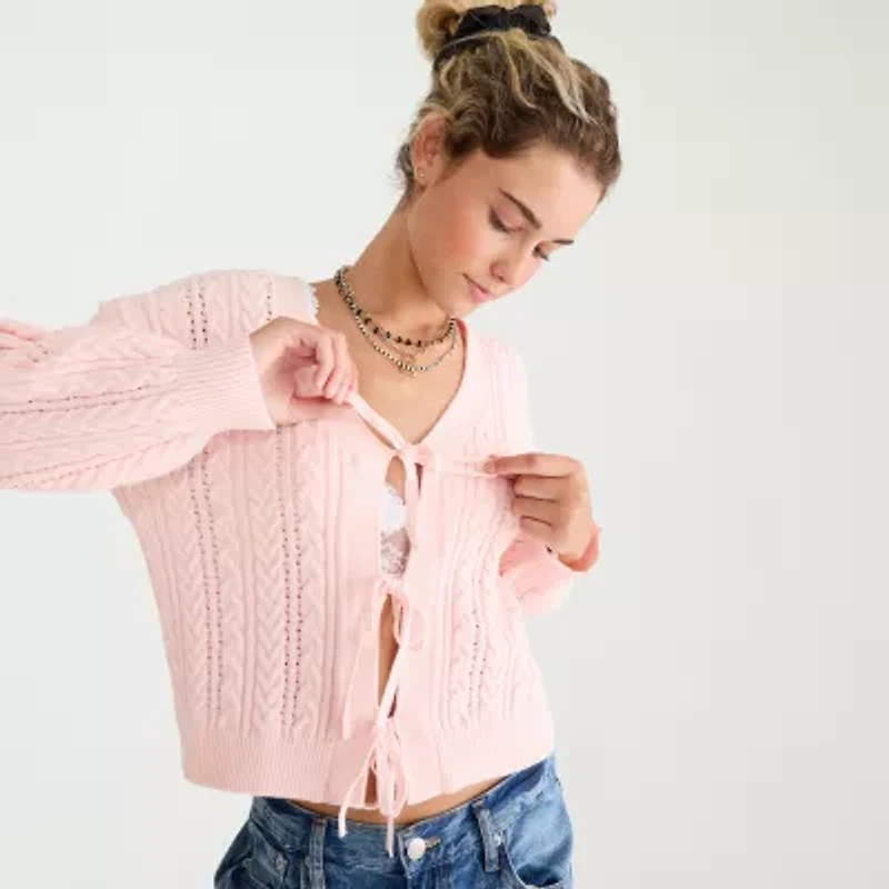 AEROPOSTALE Womens Juniors Round Neck Long Sleeve Open Front Cardigan