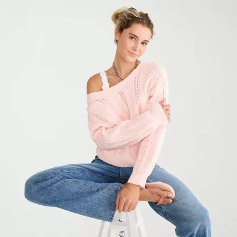 AEROPOSTALE Womens Juniors Round Neck Long Sleeve Open Front Cardigan