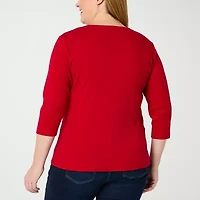 St. John's Bay Womens Plus V Neck 3/4 Sleeve T-Shirt