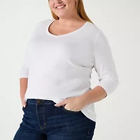 St. John's Bay Womens Plus V Neck 3/4 Sleeve T-Shirt