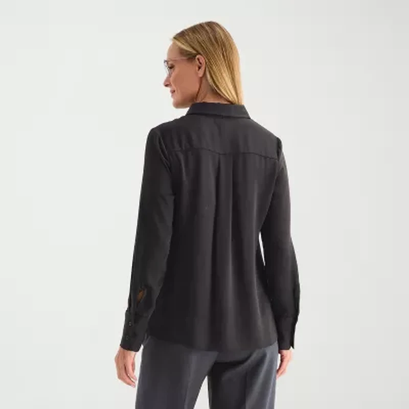 Liz Claiborne Womens Plus Fitted Long Sleeve Regular Fit Button-Down Shirt