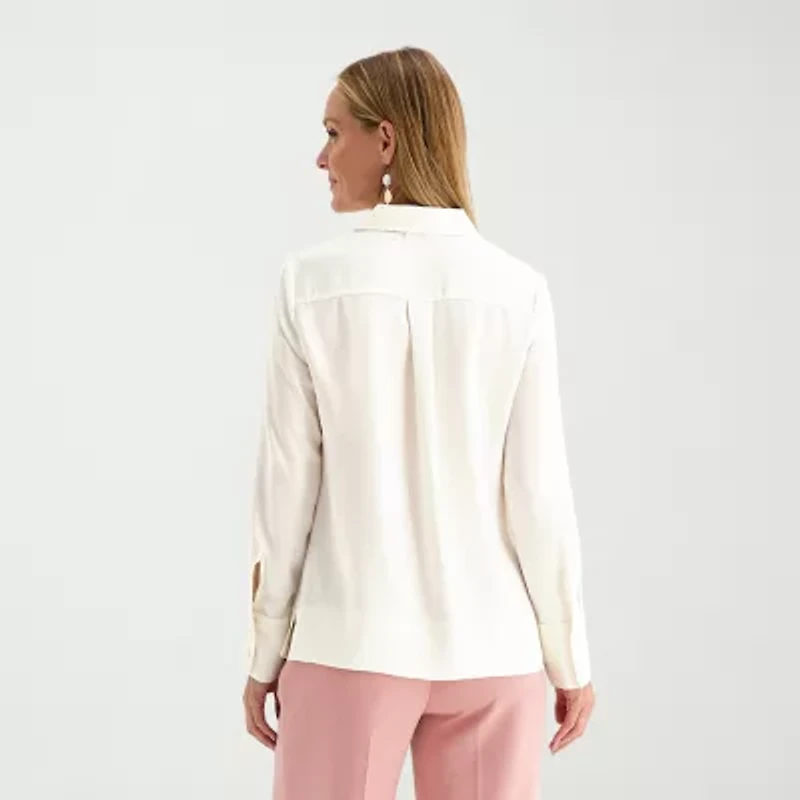 Liz Claiborne Womens Plus Fitted Long Sleeve Regular Fit Button-Down Shirt