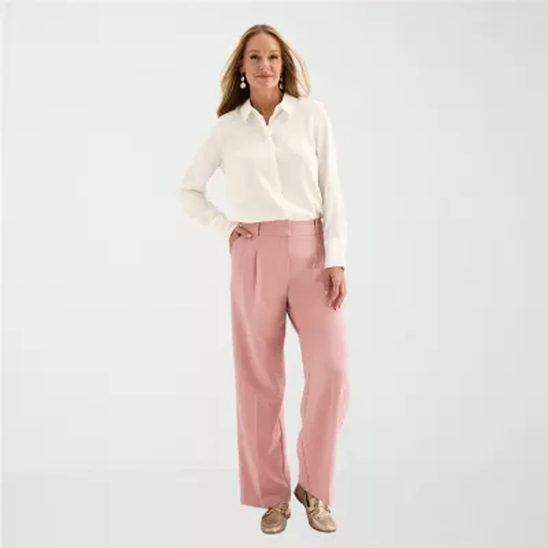 Liz Claiborne Womens Plus Fitted Long Sleeve Regular Fit Button-Down Shirt