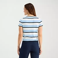 Liz Claiborne Plus Womens Crew Neck Short Sleeve Striped Pullover Sweater