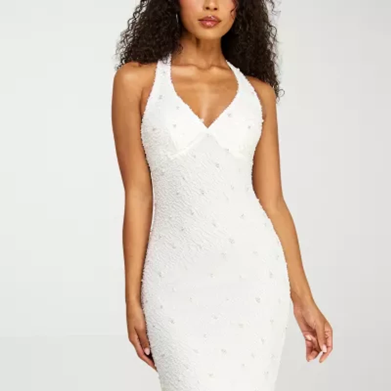 B. Smart Womens Juniors Sleeveless Embellished Pearl Trim Bodycon Dress