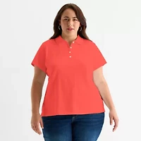 St. John's Bay Womens Plus Short Sleeve Polo Shirt