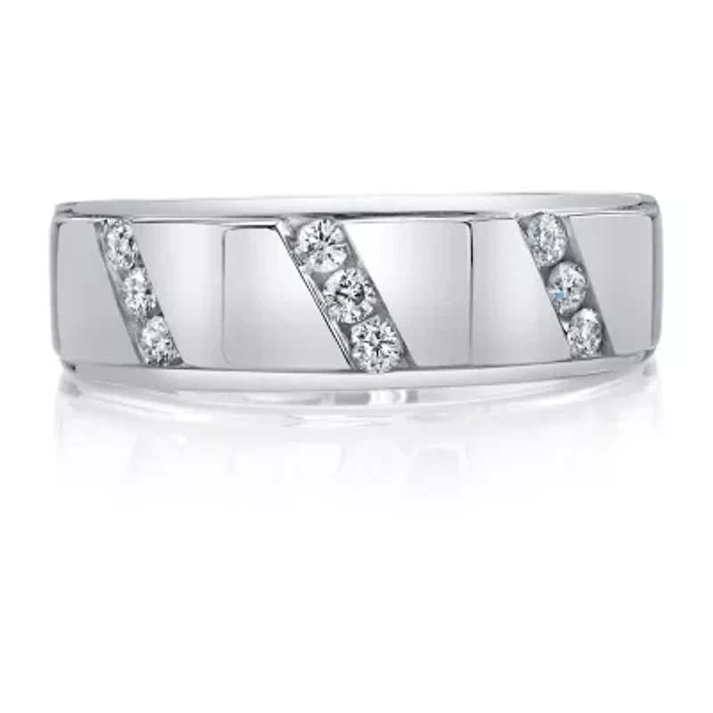 Mens 7.5MM 1/4 CT. T.W. Natural White Diamond 10K White Gold Wedding Band