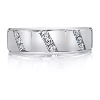 Mens 7.5MM 1/4 CT. T.W. Natural White Diamond 10K White Gold Wedding Band