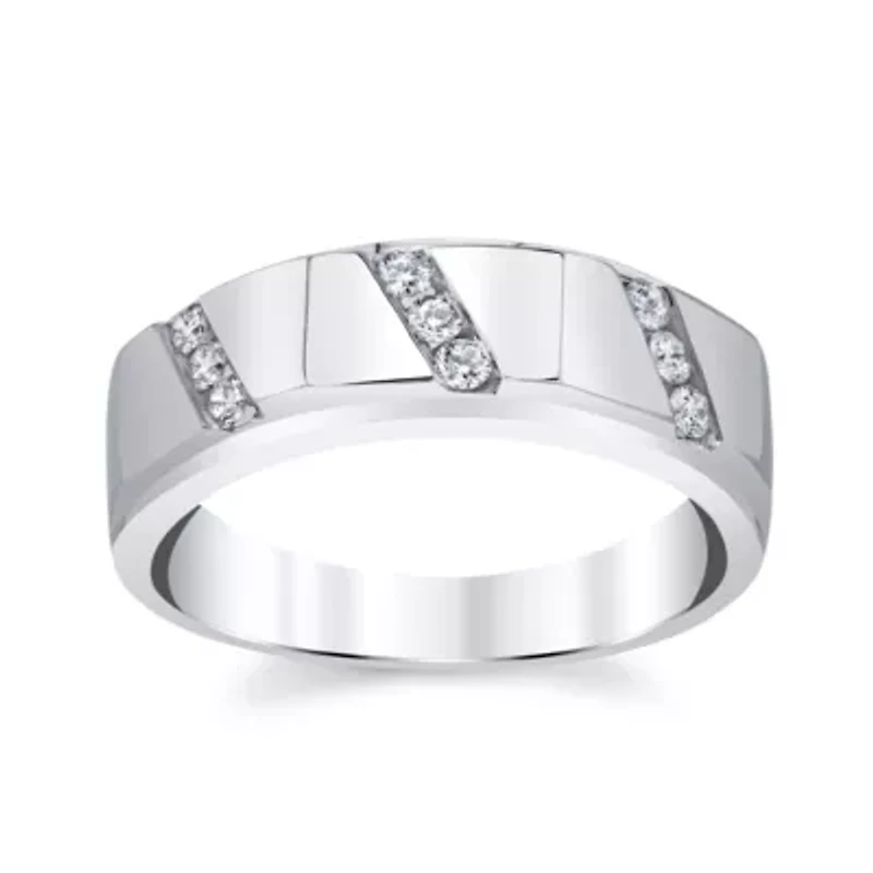 Mens 7.5MM 1/4 CT. T.W. Natural White Diamond 10K White Gold Wedding Band