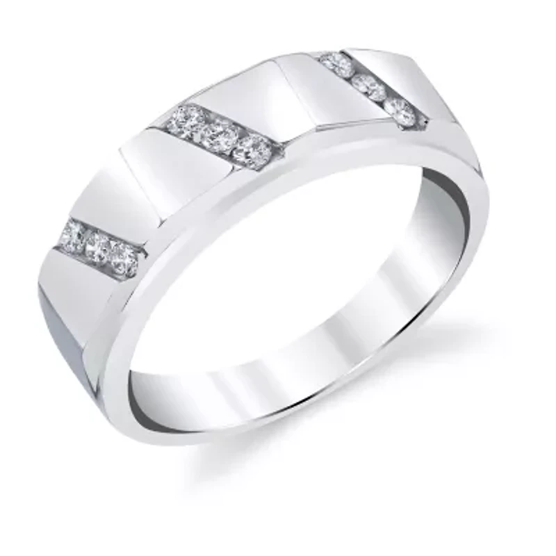 Mens 7.5MM 1/4 CT. T.W. Natural White Diamond 10K White Gold Wedding Band