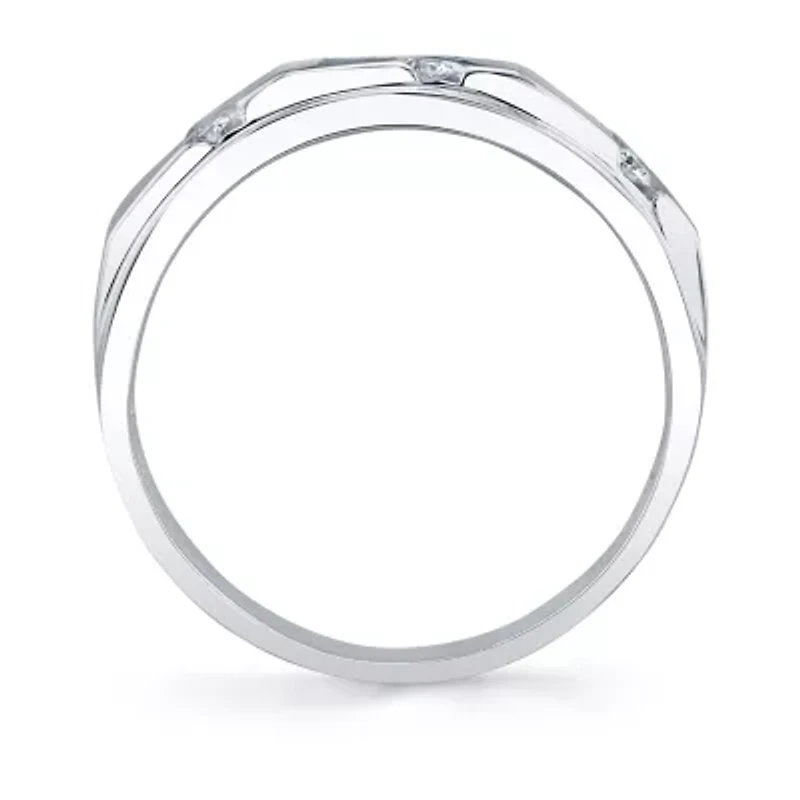 Mens 7.5MM 1/4 CT. T.W. Natural White Diamond 10K White Gold Wedding Band
