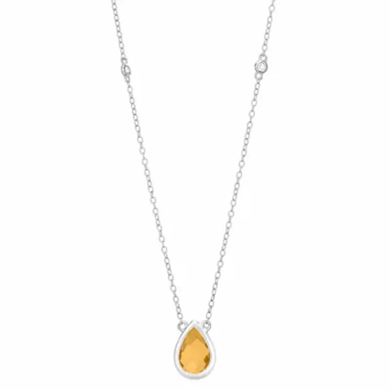 Womens Genuine Yellow Citrine Sterling Silver 18 Inch Pendant Necklace