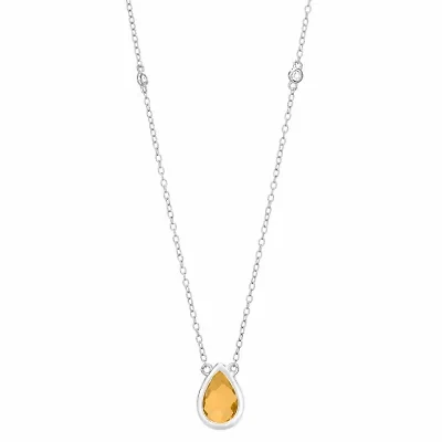 Womens Genuine Yellow Citrine Sterling Silver 18 Inch Pendant Necklace