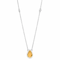 Womens Genuine Yellow Citrine Sterling Silver 18 Inch Pendant Necklace