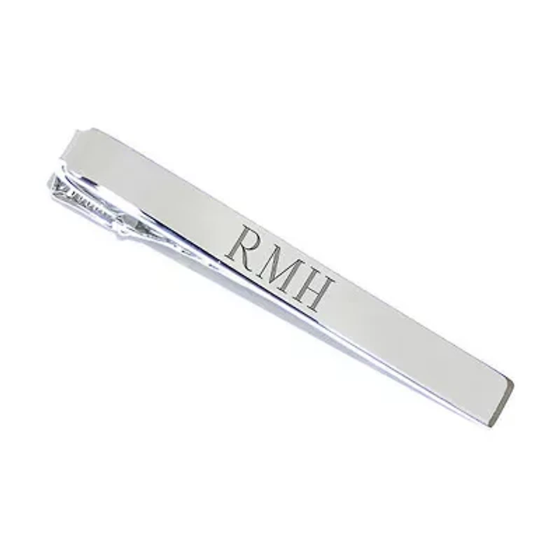 Engraved Cross Rhodium-Plated Tie Bar