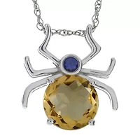 Lab-Created Citrine and Genuine Onyx Spider Sterling Silver Pendant Necklace
