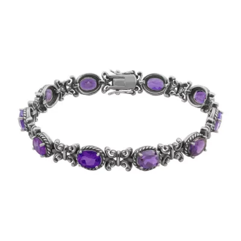Genuine Amethyst Oxidized Sterling Silver Tennis Bracelet