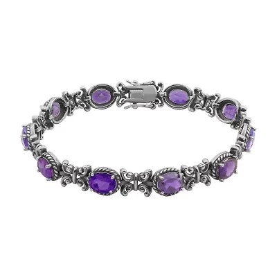 Genuine Amethyst Oxidized Sterling Silver Tennis Bracelet