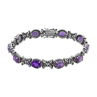 Genuine Amethyst Oxidized Sterling Silver Tennis Bracelet