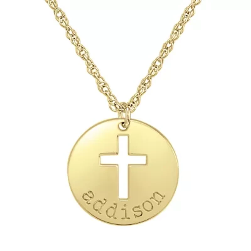 Personalized Womens 24K Gold Over Silver Cross Name Pendant Necklace