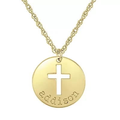 Personalized Womens 24K Gold Over Silver Cross Name Pendant Necklace
