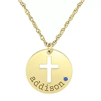Birthstone Name Womens Simulated Multi Color Cubic Zirconia 10K White Gold Cross 18 Inch Pendant Necklace