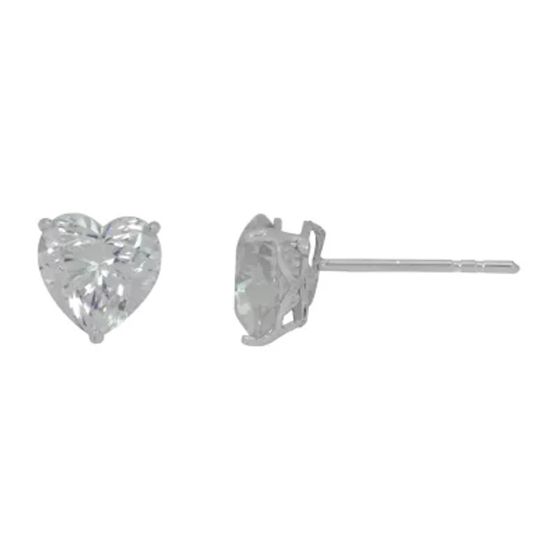 Toc 1 CT. Cubic Zirconia 10K White Gold 5mm Heart Stud Earrings
