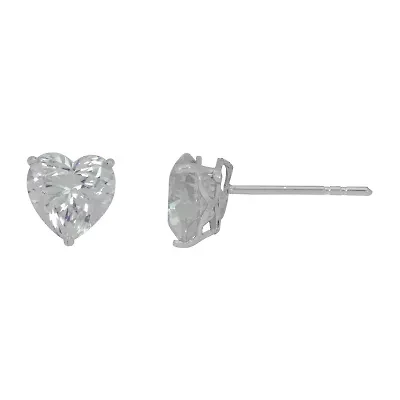 Toc 1 CT. Cubic Zirconia 10K White Gold 5mm Heart Stud Earrings