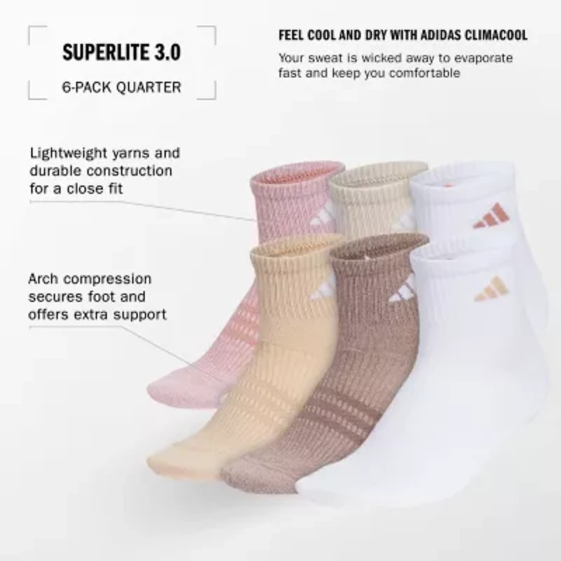 adidas Superlite Womens Multi-Pack 6 Pair Quarter Ankle Socks