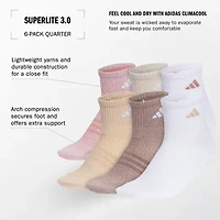adidas Superlite Womens Multi-Pack 6 Pair Quarter Ankle Socks